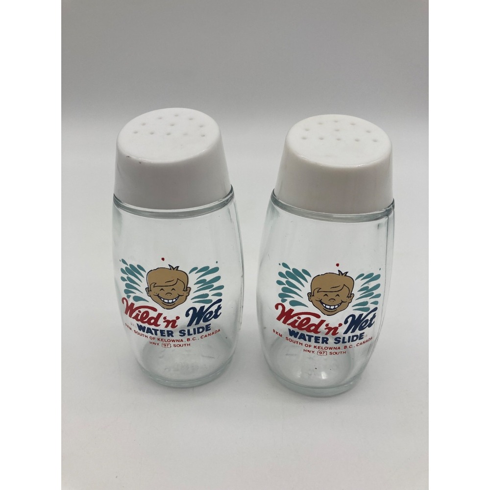 Vintage Wild n Wet Water Slide Kelowna BC Souvenir Salt Pepper Shakers Glass